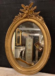  specc332 - specchiera ovale in legno dorato, cm l 63 x h 95  